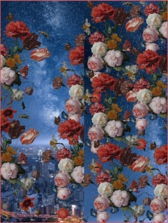 PANEL RUŽE -  podkad modrý 200 x 150 cm